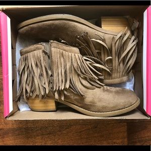 Tan fringe booties size 10